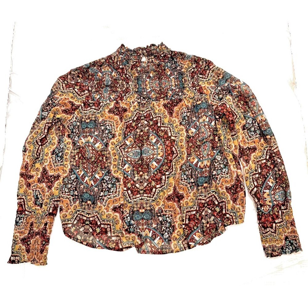 Wranglers Retro Women’s Smocked Long Sleeved Top Western Boho Cowboy Rodeo Large